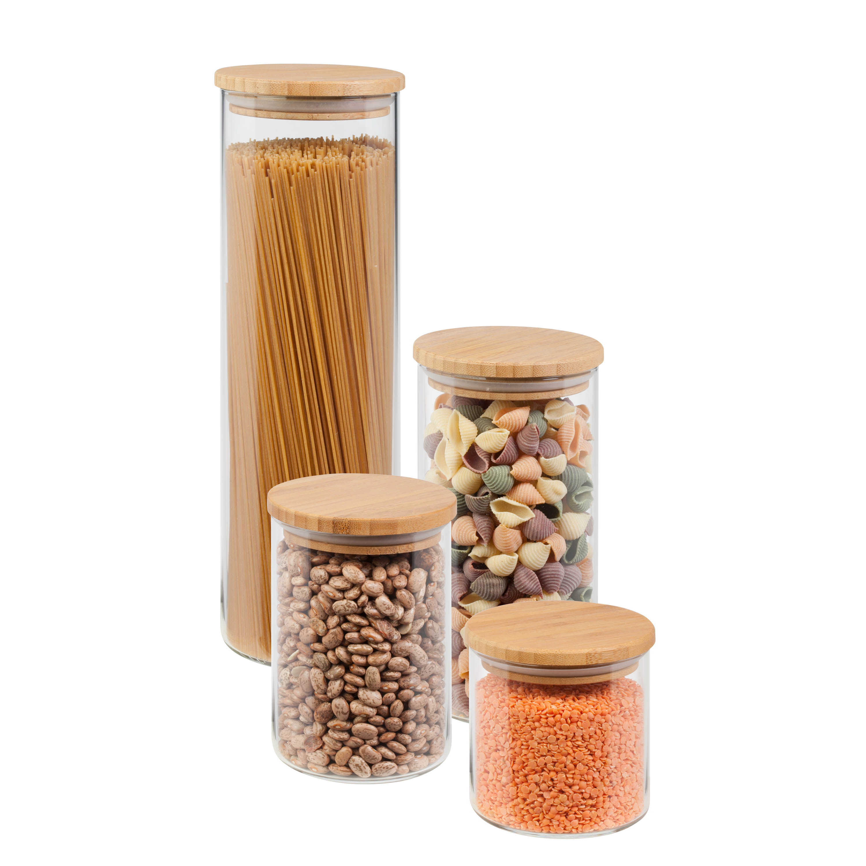 Honey Can Do 4-Piece Glass Jar Storage Set, Bamboo Lids, Natural/Clear - image 2 of 5