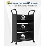 Garderth Library Book Cart,Metal Rolling Cart,3-Tier Bookshelf,Book Truck Library Cart With 4 Lockable Wheels & Side Hooks For Home Library School Office Study