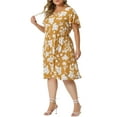 thumbnail image 4 of GRACE & GRANDEUR Women's Plus Size Dress Flare Short Sleeves Floral Peplum Summer Midi Dress 1X Yellow, 4 of 4