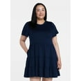 thumbnail image 3 of Time and Tru Women's and Women’s Plus Cotton Swing Dress with Short Sleeves, Sizes XS-4X, 3 of 6