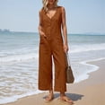 thumbnail image 2 of Avolia Women's Button Front Sleeveless Jumpsuit Wide Leg Blend Romper with Pockets, 2 of 3