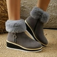 thumbnail image 2 of Women's Wedge Platform Fluffy Ankle Boots Vintage Suede Mid Calf Winter Booties Comfortable Non Slip Dress Boots Gray Size 40, 2 of 7