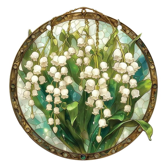 Stained Glass Window Hanging Art Panel Featuring of the Valley for Home Garden