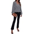 thumbnail image 7 of Xuanfei Women Plaid V Neck Lantern Sleeve Elastic Waist Top, 7 of 7