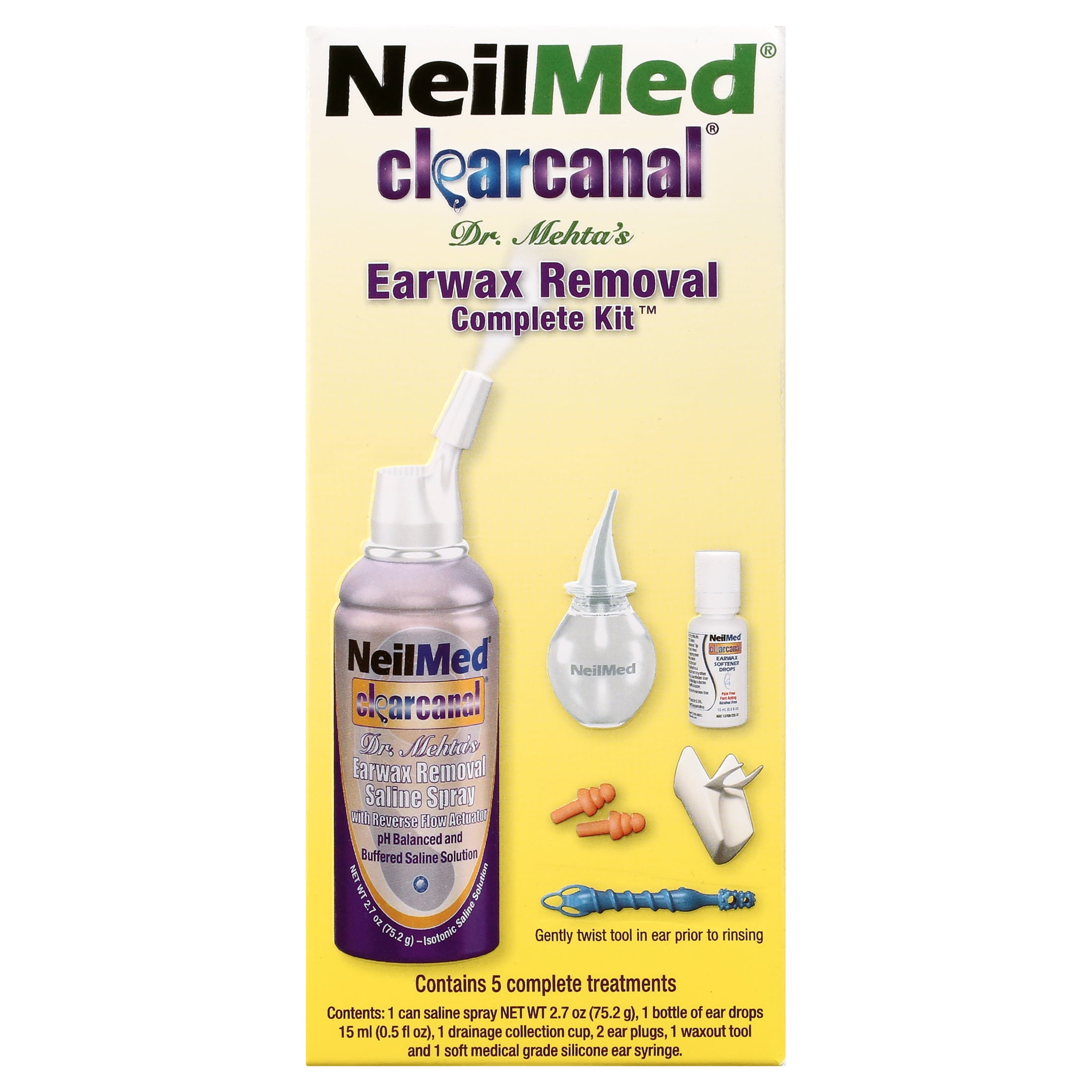 (2 pack) NeilMed ClearCanal Dr. Mehta's Ear Wax Removal Complete Kit, 5 Treatments