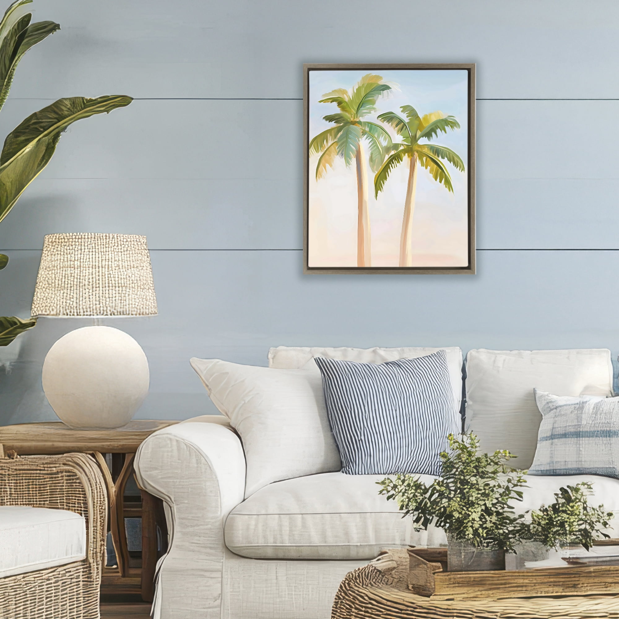 Stupell Industries Tropical Palm Twins at Sunrise Brown Framed Floater Canvas Wall Art, design by The Prints Vibe