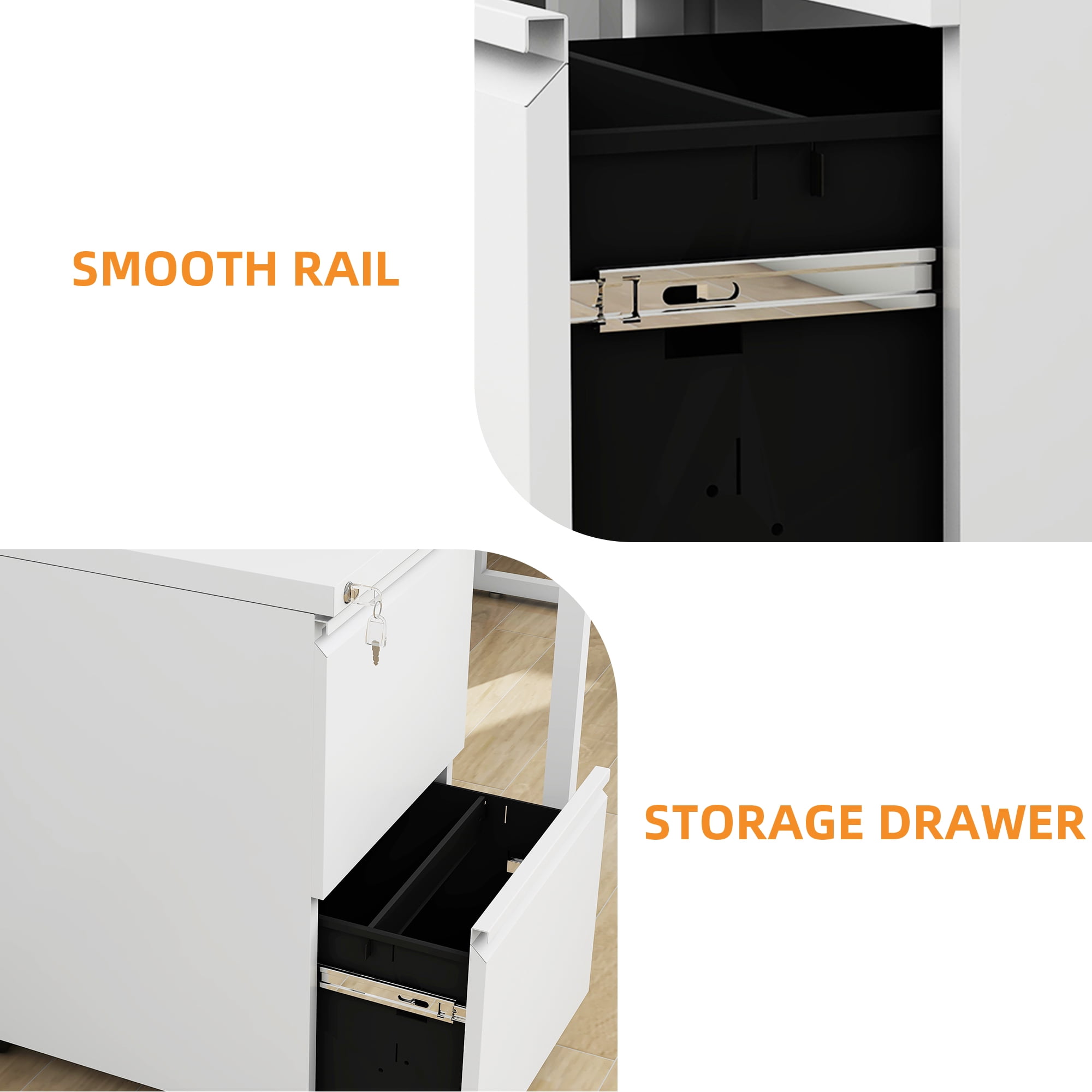 Uforic 2 Drawer File Cabinet with Lock, 20'' Deep Office Vertical Files, Mobile Metal Filing Cabinet,Rolling File Cabinets for Letters/Legal/A4 Size,White