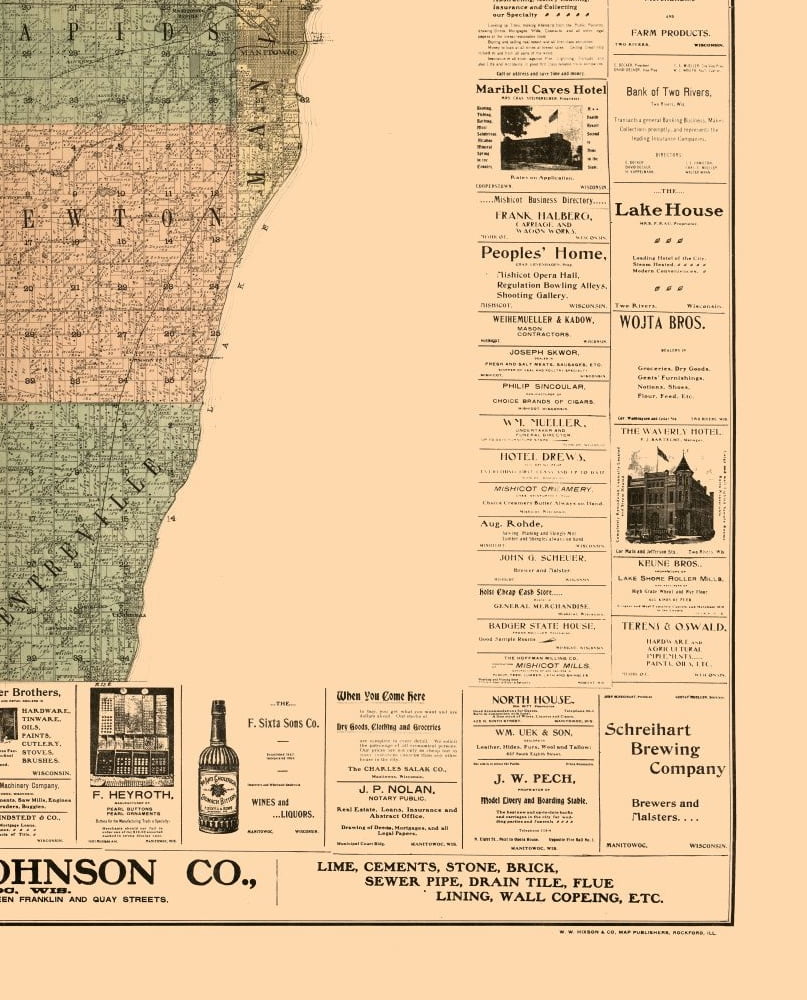 Glossy Satin Paper Hixon 1902-23.00 x 28.50 MAPS OF THE PAST Manitowoc County Wisconsin 