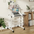 thumbnail image 2 of Giantex Mobile Stand up Computer Desk, Rolling Standing Laptop Cart w/2 Tilting Desktops & Sitting or Standing Modes, 2 of 6