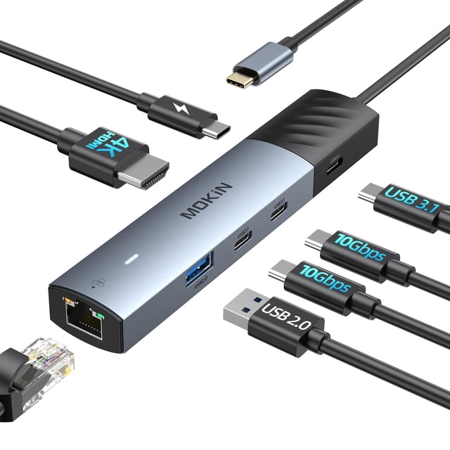 Hub USB C MoKin 7 en 1 con Ethernet para MacBook Pro/Air 4K @60HZ