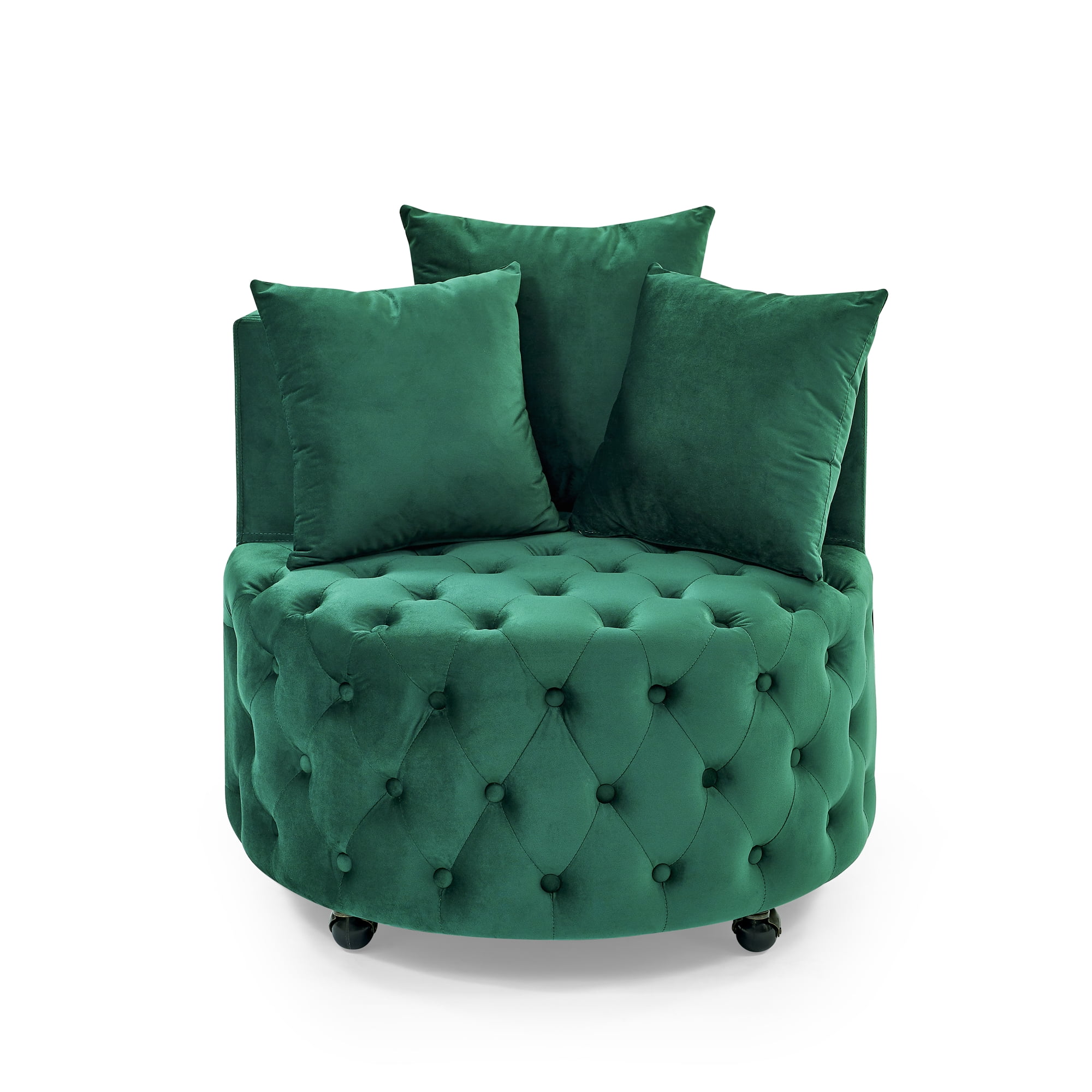 Gewnee Swivel Chair,Green Velvet Modern Glam Accent Chair with Tufted Design & 3 Pillows Included, 250LBS Capacity for Home Office Living Room Bedroom