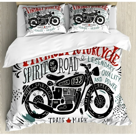 Motorcycle Duvet Cover Set King Size Composition With Spirit Of