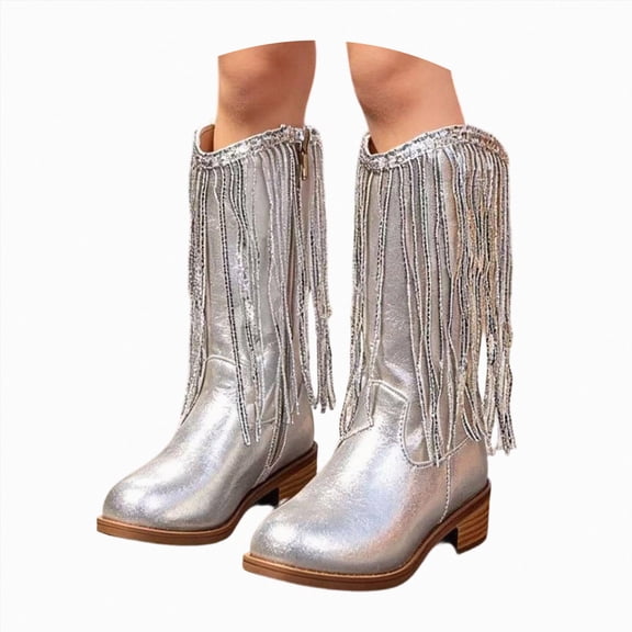 KPOPLK Girls Knee High Boots Back Zipper Tall Riding Boots Waterproof Fall Winter Dress Shoes for Toddler Little Kid Big Kid(6.5,Silver)