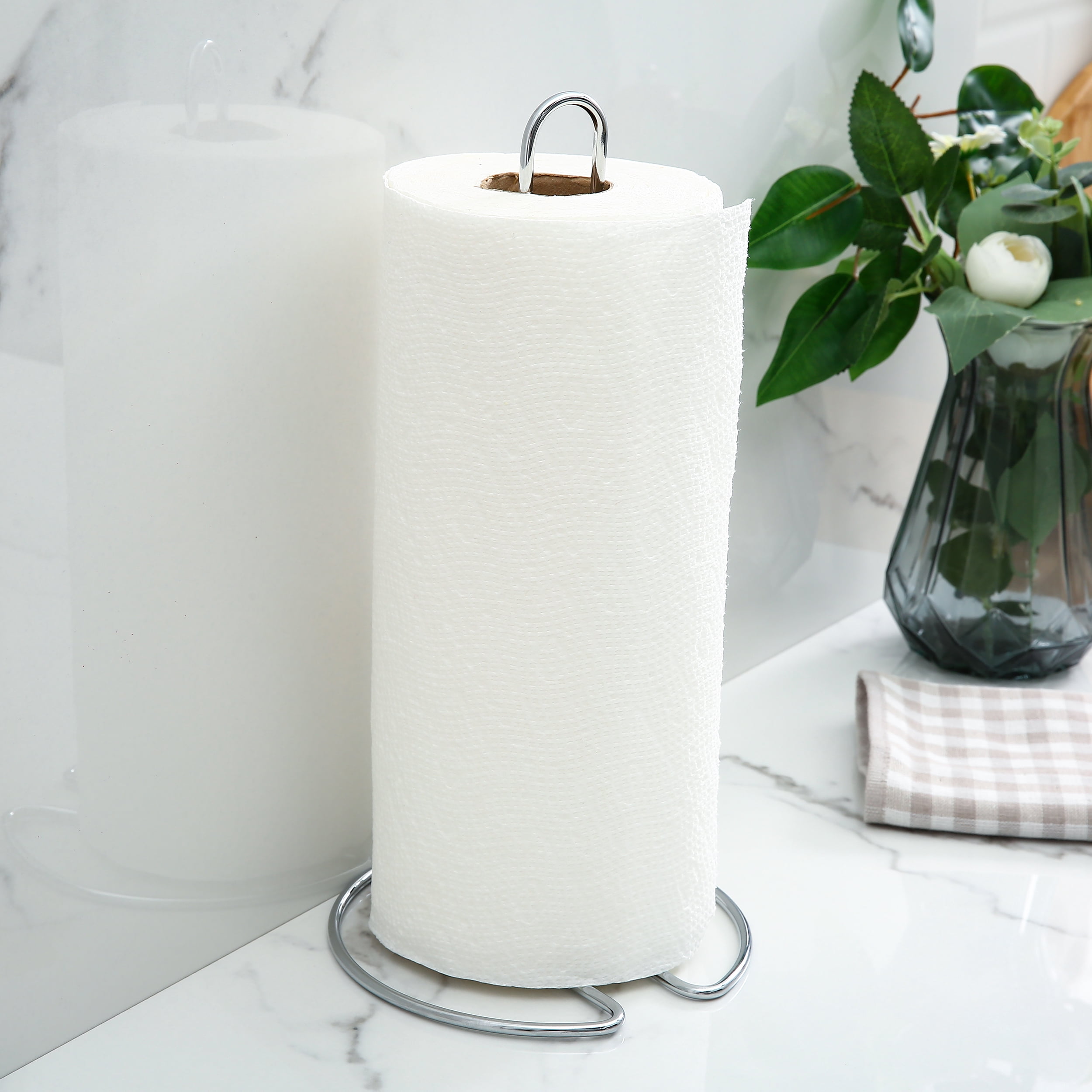 Mainstays Countertop Paper Towel Holder Stand, Silver Metal Kitchen Paper Towel Roll Holder and Dispenser for Kitchen Counter Storage