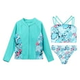 thumbnail image 3 of YONGHS Girls 3 Piece Rash Guard Tankini Set Floral Bikini with Long Sleeve Zip Shirt Swimwear Bathing Suit Leaf 8, 3 of 7
