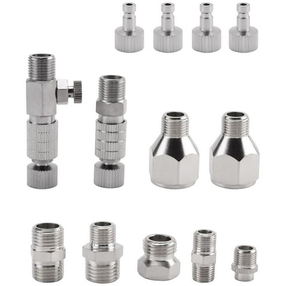 15Pcs Airbrush Adapter Set Airbrush Quick Release Coupling Disconnect Adapter Kit Fitting Connector Set Female Connector,Silver