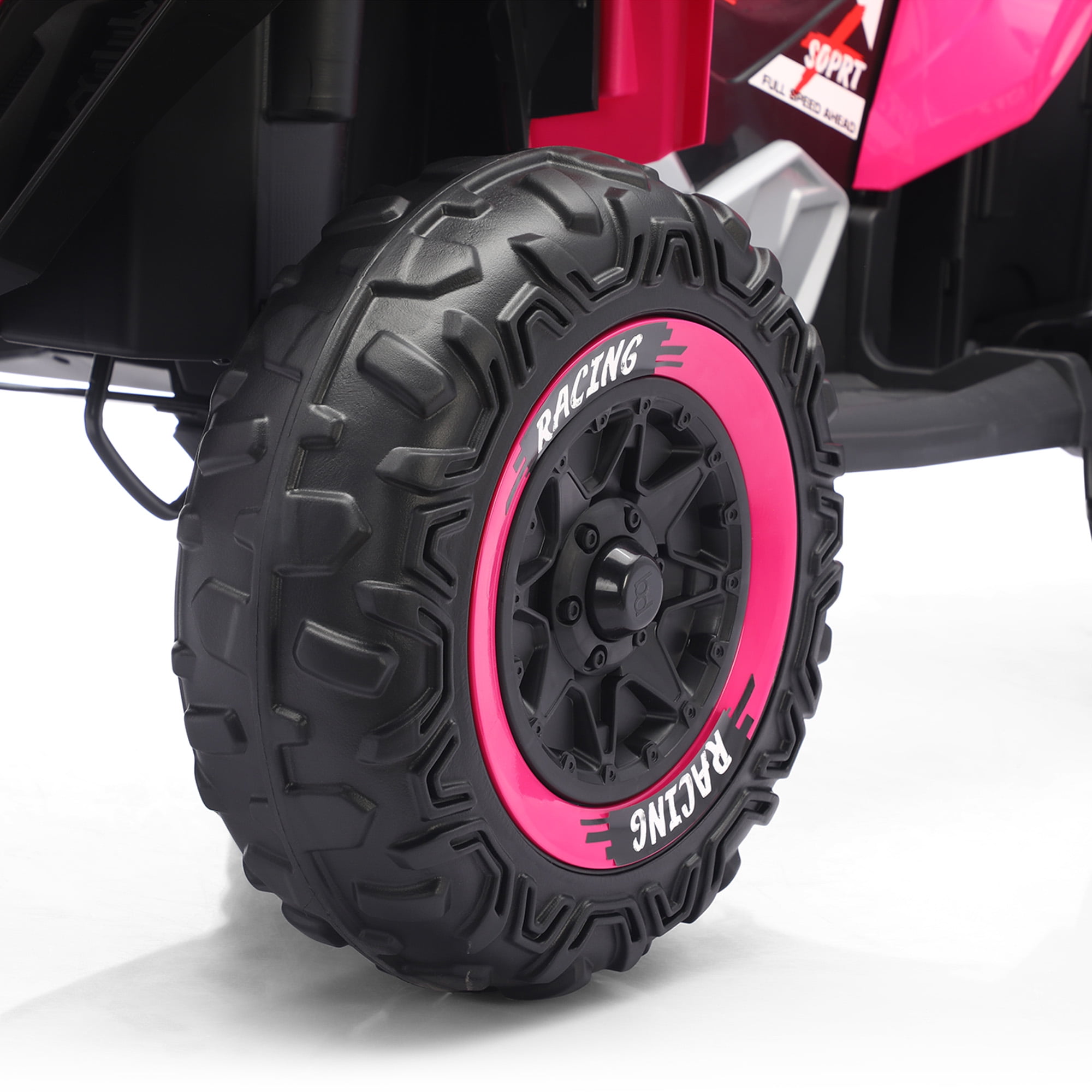 Funride 24 Volt Ride on Toys with Remote Control, Oversized ATV for Kids, 2-Seater 4 Wheeler for Toddlers, Power Car Wheels with Music, Bluetooth, Headlights, EVA Tires, Pink