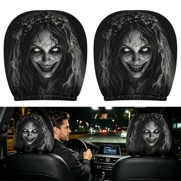BiFandian Car Headrest Cover, Soft Polyester Fabric with Funny Print Design, Universal Auto Seat Head Protector Sleeve for Vehicle, Truck, SUV Interior Decor Accessory
