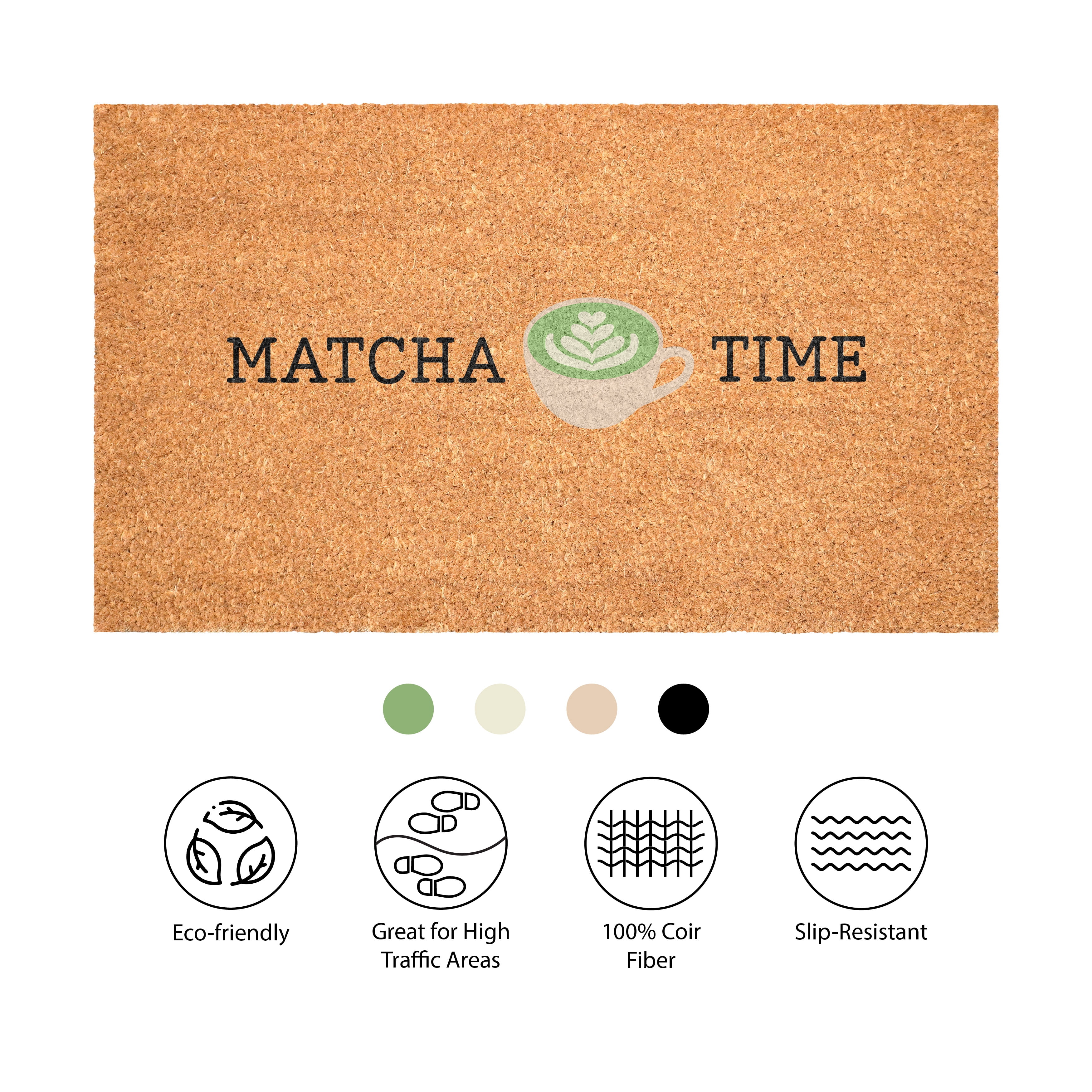 Matcha Time Non Slip Vinyl Backing, Front Door Mat, Entryway Door Mat, 17"x29"