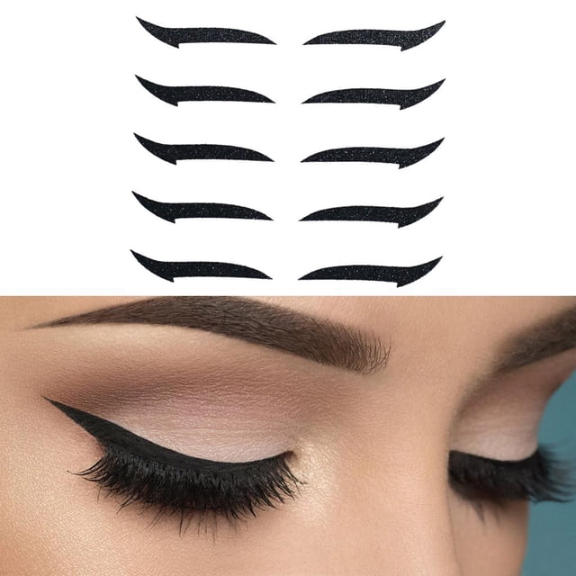 Pegatinas de delineador de ojos a la moda perezosa, plantilla de maquillaje, sombra de ojos instantánea, pegatina de tira brillante para mujeres y niñ , Negro 5 pares