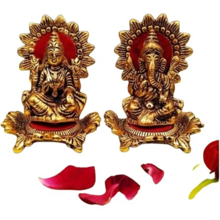 Handmade Laxmi Ganesh Statue Decorative Showpiece Religious Idol Gift for Home, Office, Temple, Gold
