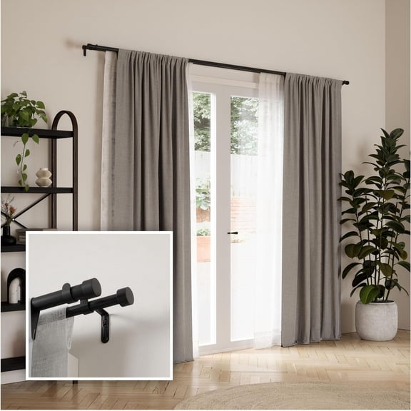 Cappa Double Curtain Rod, Includes 2 Matching Finials, Brackets & Hardware, 66 to 120-Inch, Black