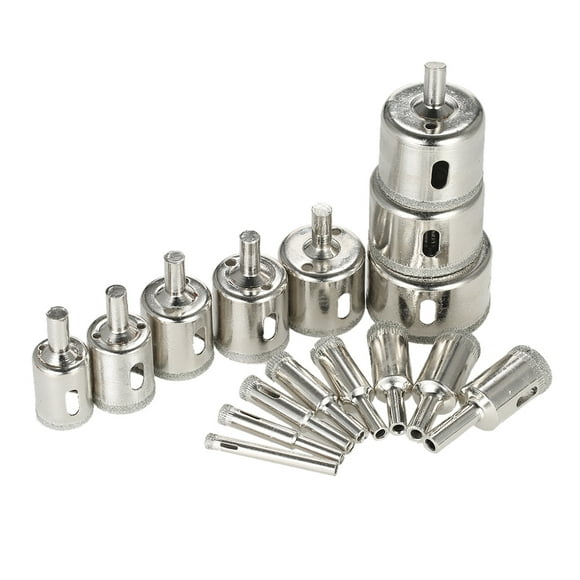 16PCS 6-50mm Glass Hole Saw Kit Diamond Coated Core Hole Saw Marble Drill Bit Tile