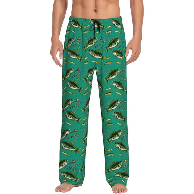 Kdxio Bass Fish Print Mens Pajama Pants Set Sleep & Lounge Pants, PJ Bottoms with Pockets and Button Fly-X-Large