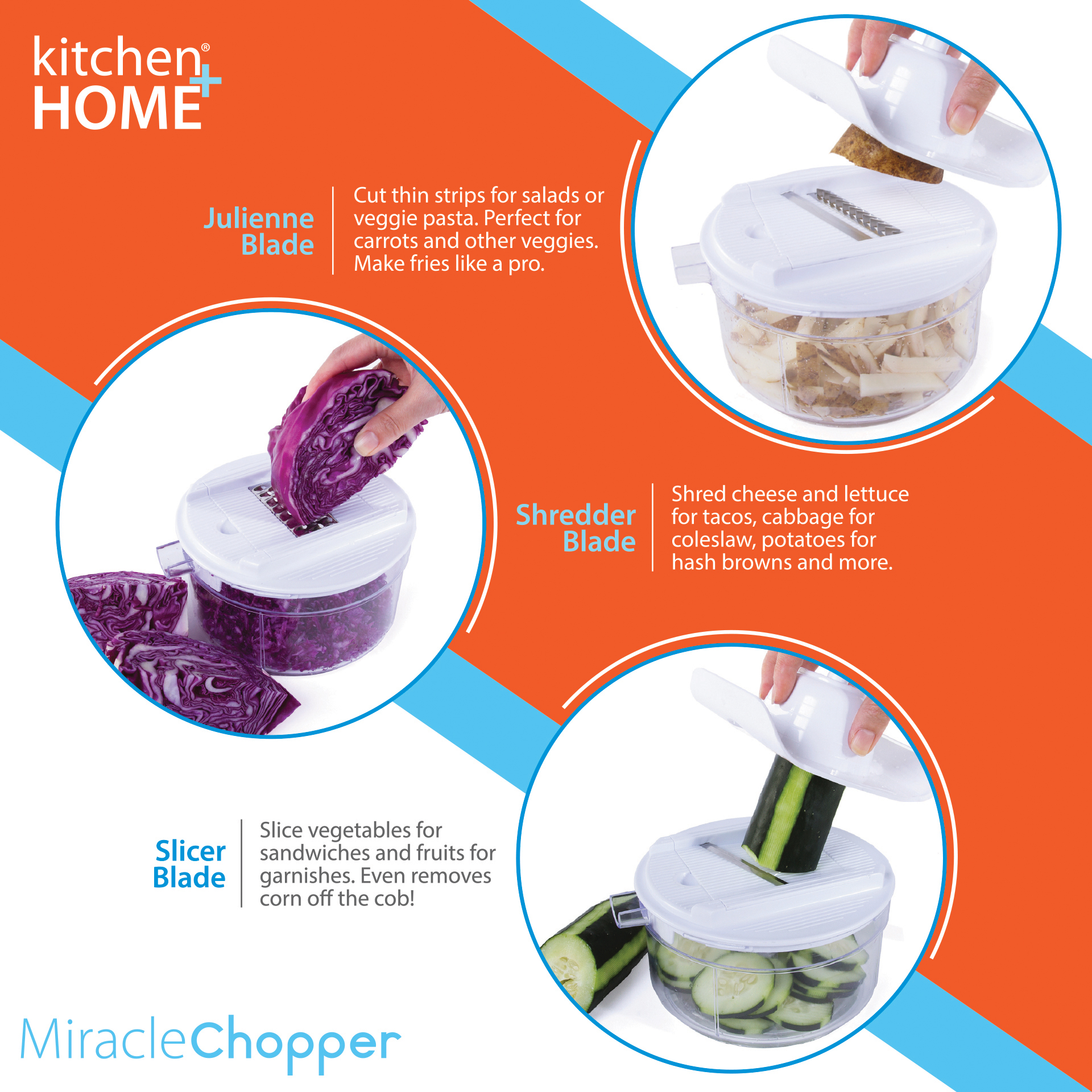 Miracle Chopper in Manual Food Processor, Salsa Maker, Blender, Slicer,  Shredder and Julienne
