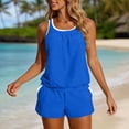 thumbnail image 5 of Costeam Womens Contrast White Trim Spaghetti Strap 2 Piece Outfit Set Loose Sleeveless Tank Top and Pull On Shorts with Side Pockets Elastic High Waist Solid Color Casual Matching Loungewear Suit, 5 of 8