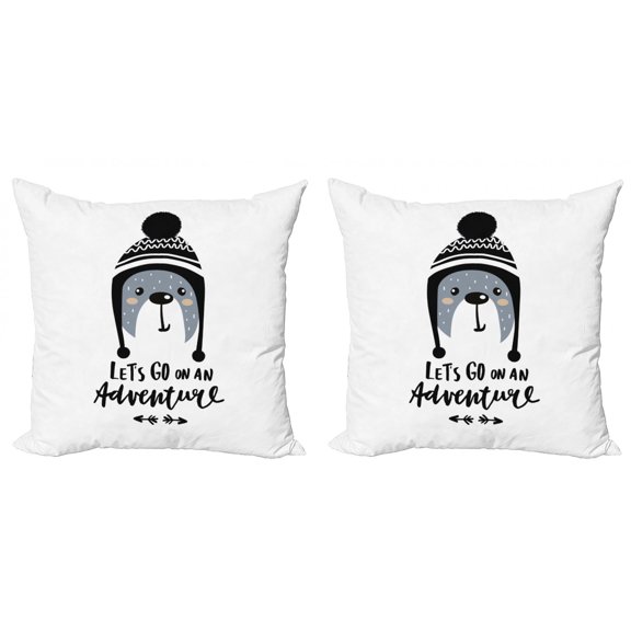 Ambesonne Adventure Throw Pillow Cover 2 Pack, Bear and Hat, 16", Blue Grey Black