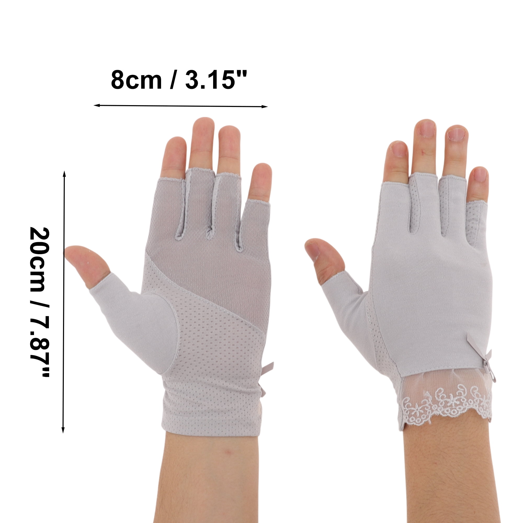 Unique Bargains Anti-slip Half Finger Lace Manicure Gloves 1 Pair Gray