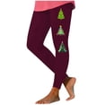 thumbnail image 2 of RKSTN High Waisted Leggings for Women Christmas Tree Print Gym Pants Women Snug Fit Stretchy Comfort Sporty Workout Leggings (Wine ,M), 2 of 4