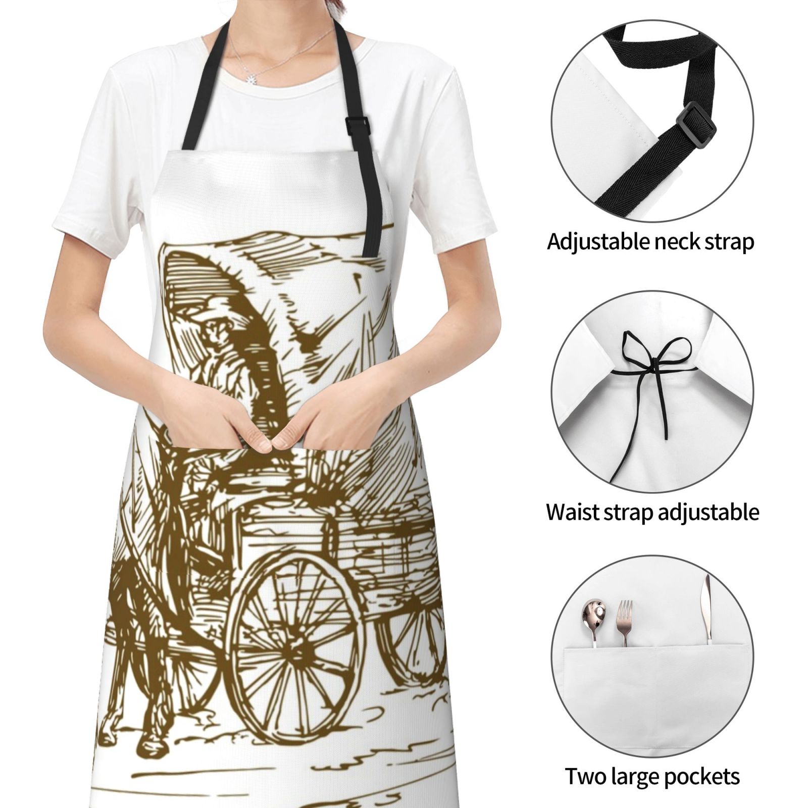 Kdxio Western Scenery With Old Wagon Apron with Pockets Adjustable Kitchen Aprons for Men Women Waterproof Aprons for Cooking,Drawing,Crafting, Baking Household Cleaning