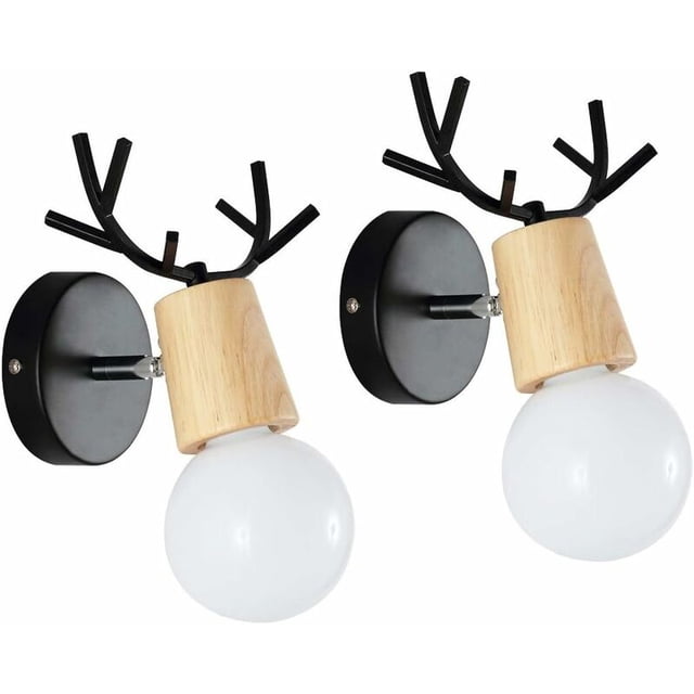 Juego de 2 lámparas de pared de asta de ciervo de diseño creativo moderno, lámparas de pared para interiores, lámpara de pared Art Deco de madera y metal para dormitorio, sala de estar, pasillo, rest TUNC Sencillez