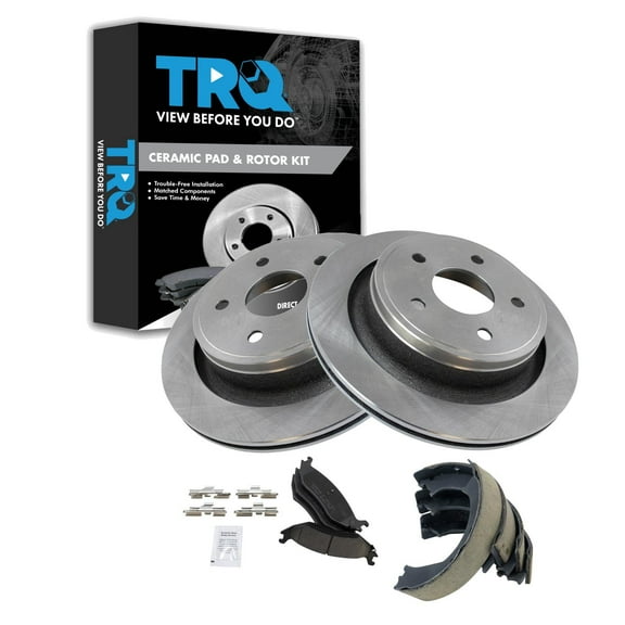 TRQ Rear Brake Pad & Rotor Kit Brake Pads Brake Rotor Parking Brake Shoe Set Ceramic Fits Select 2003-2004 Dodge Ram 1500