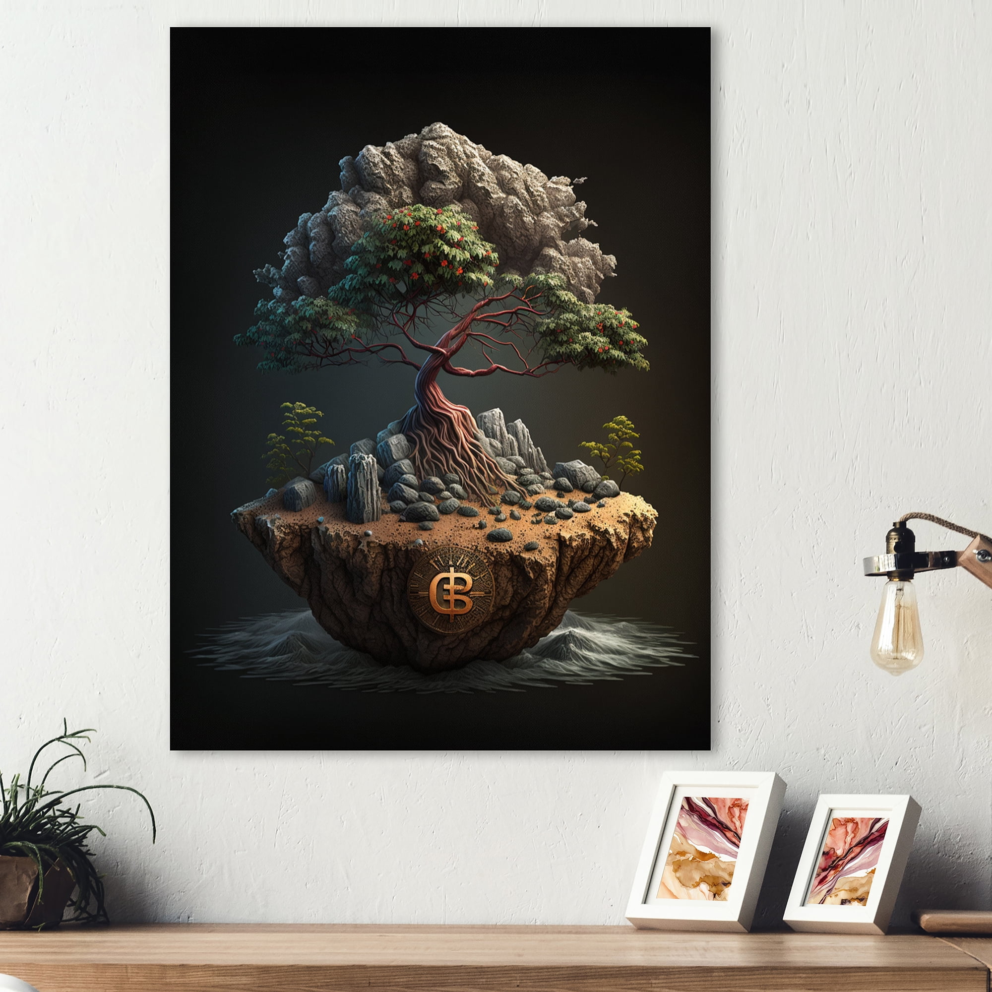 Designart Bonsai Tree On Rocks II Canvas Wall Art
