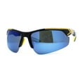 thumbnail image 3 of Mens Color Mirror Baseball Half Rim Wrap Plastic Sport Sunglasses Black Yellow Blue Mirror, 3 of 4
