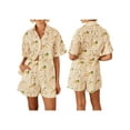 thumbnail image 3 of Women Pajamas Set 2 Pieces Loungewear Suits Lemon Print Short Sleeve Loose Shirts Tops and Shorts Sleepwear Outfits, 3 of 10