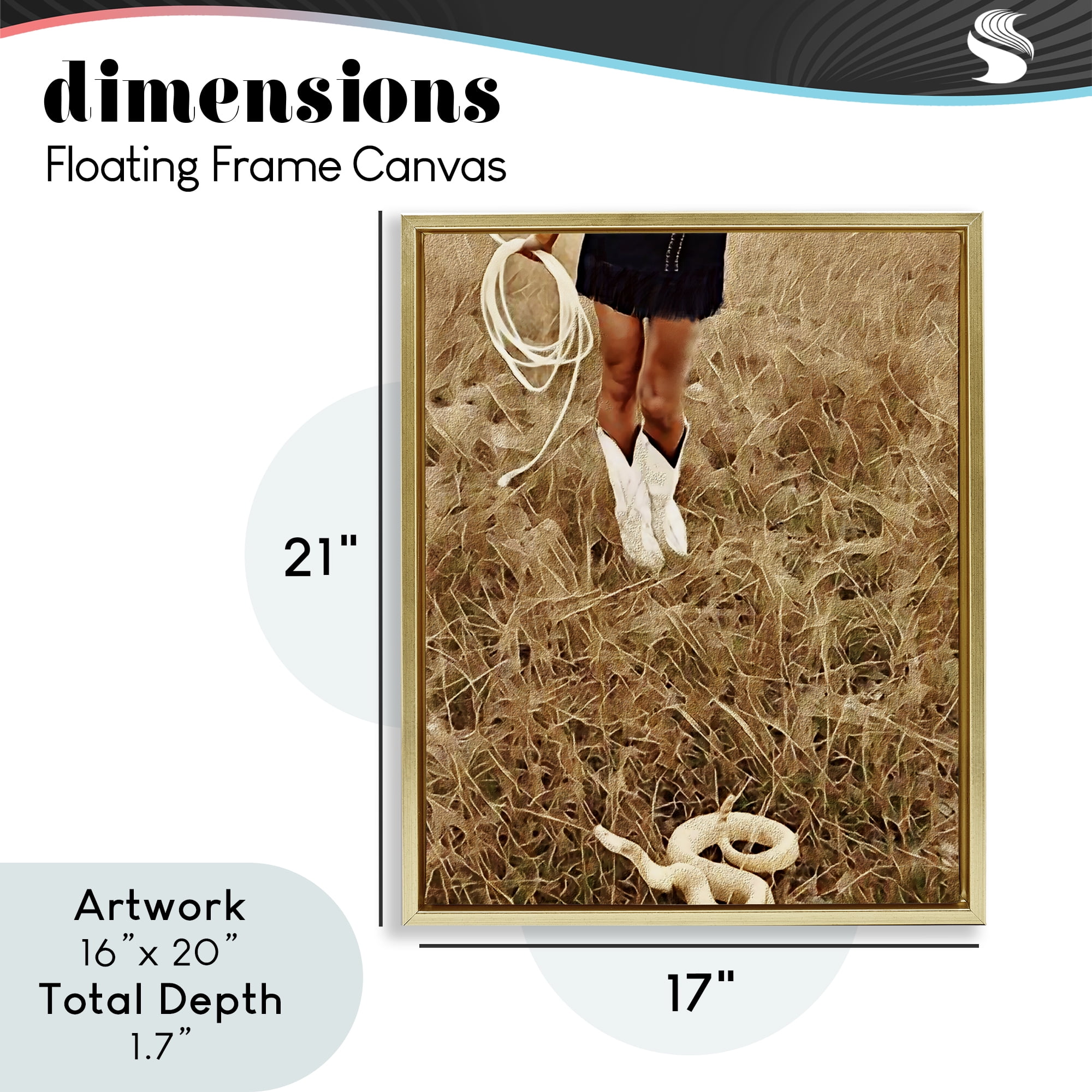 With Her Lasso & Snake Gold Framed Floater Canvas Wall Art, design by Jesse Keith