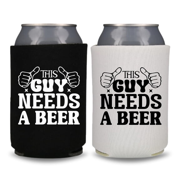 Funny Beer Can Cooler, This Guy Needs A Beer Can Coolie, Funny Coolies Drink Accessory, Funny Party Gift Favors, Beer Cooler (2Pack (1 White & 1 Black))