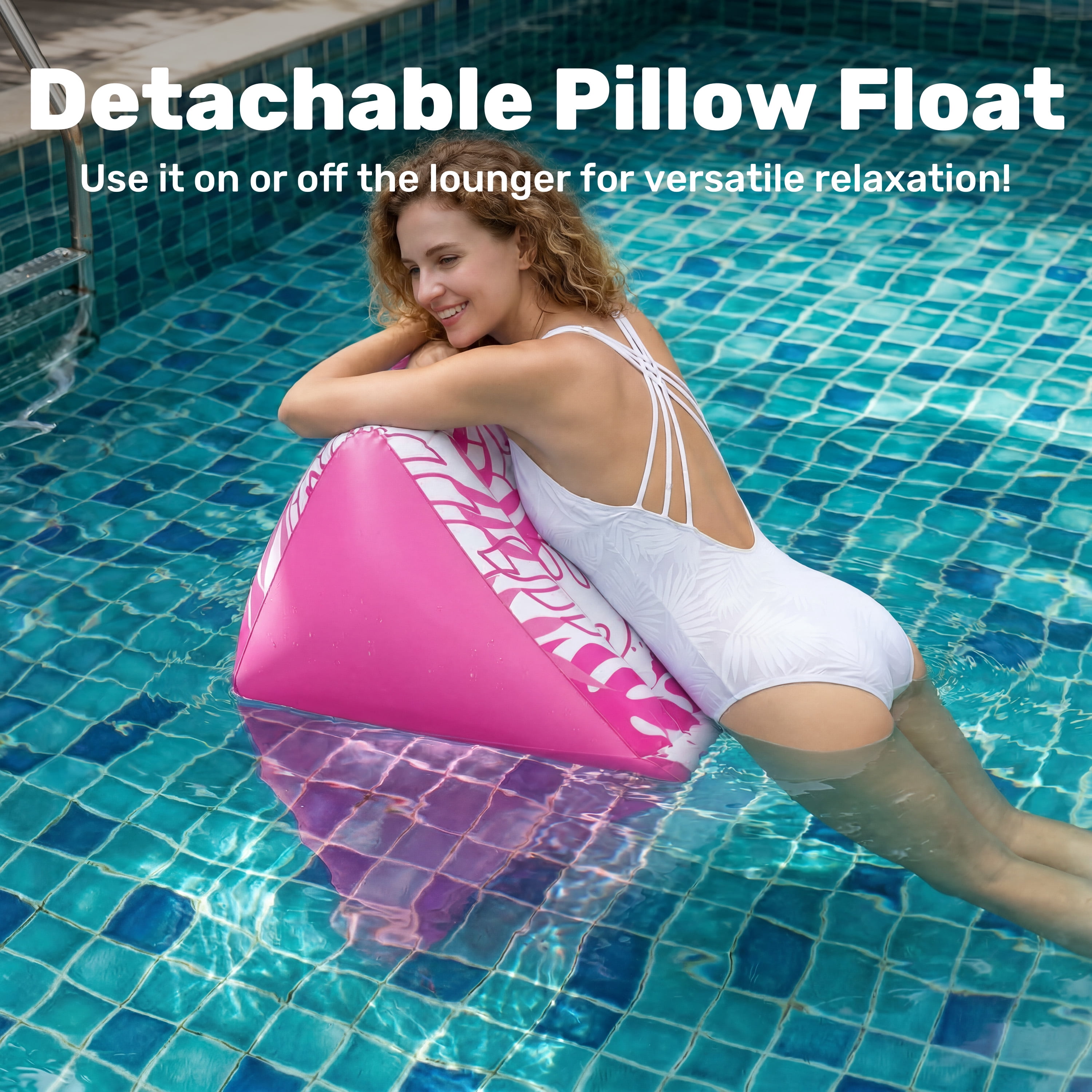 Joyfy Inflatable Pool Floats for Adults, 72" x38'' Daybed Pool Lounger Adults with Cup Holders, Adjustable Backrest Tanning Lounger Chair, Ultra-Comfort Pool Floaties Raft Lake Beach Float(Pink)