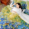 thumbnail image 4 of Manfei Chic Blue Floral Flowers Bedding Comforter Set 7 Pieces for Female Men,Abstract Oil Painting Full Bedding Set Lightweight,Blue Green Fitted Sheet Flat Sheet,Microfiber Bedroom Decor, 4 of 8