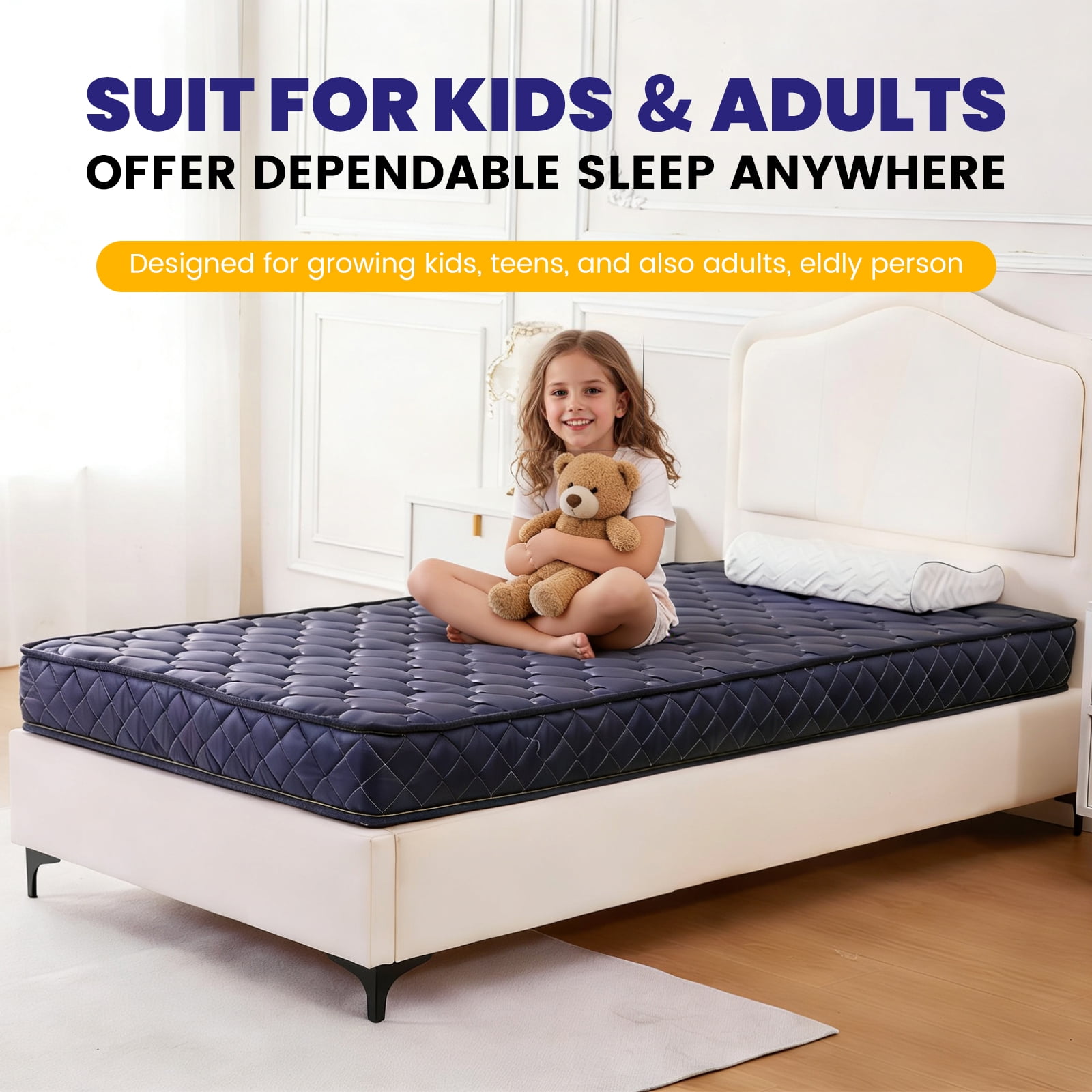 CHIUSNOOZE 6 inch Twin Mattress Water-Resistant High-Density Memory Foam Mattress with Stylish Diamond-Quilted Breathable Fabric, Distributes Weight Evenly, Twin Deluxe, Navy Blue