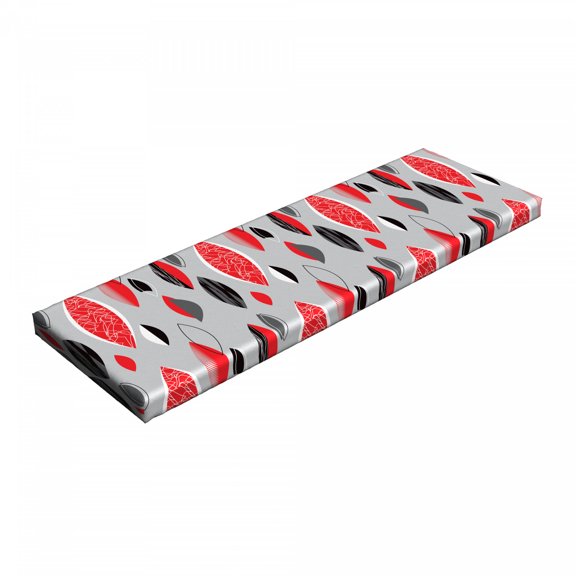 Mid Century Bench Pad, Abstract Oval Leaf Forms with Different Designs and Color Combinations, HR Foam Cushion with Decorative Fabric Cover, 45" x 15" x 2", Red Black Pale Grey, by Ambesonne