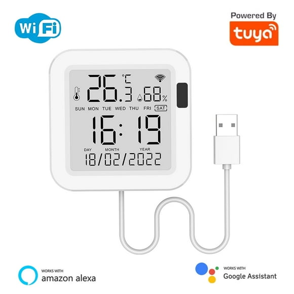 WiFi Temperature and Humidity Sensor USB Power With LCD Screen Display And Infrared sensing Backlight working with Alexa Google Assistant Powered Smart Life/TUYA smart