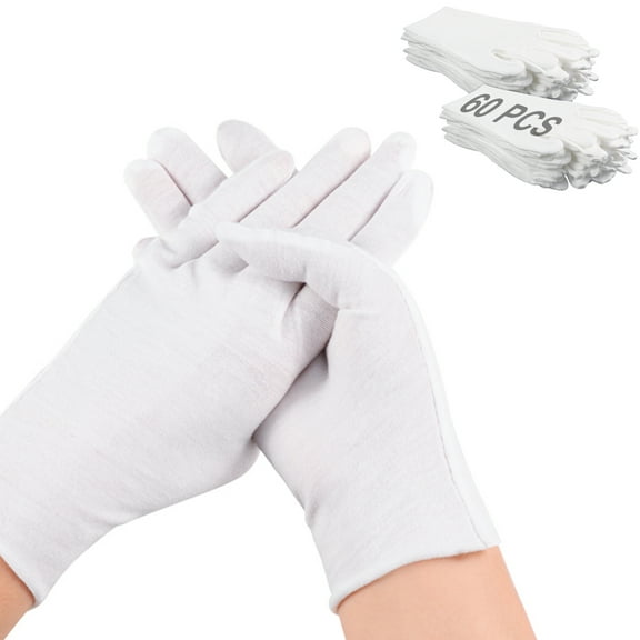 Bocaoying 60 Pcs White Cotton Gloves for Dry Hand Sleeping, Eczema Moisturizing Gloves for Men and Women, Washable Premium Cotton Gloves for Coin Jewelry Silver Inspection