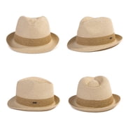 Comhats Mens Fedora Trilby Straw Sun Hats Summer Panama Beach Sunhats for Men Foldable Short Brim Golf Hats Beige Medium