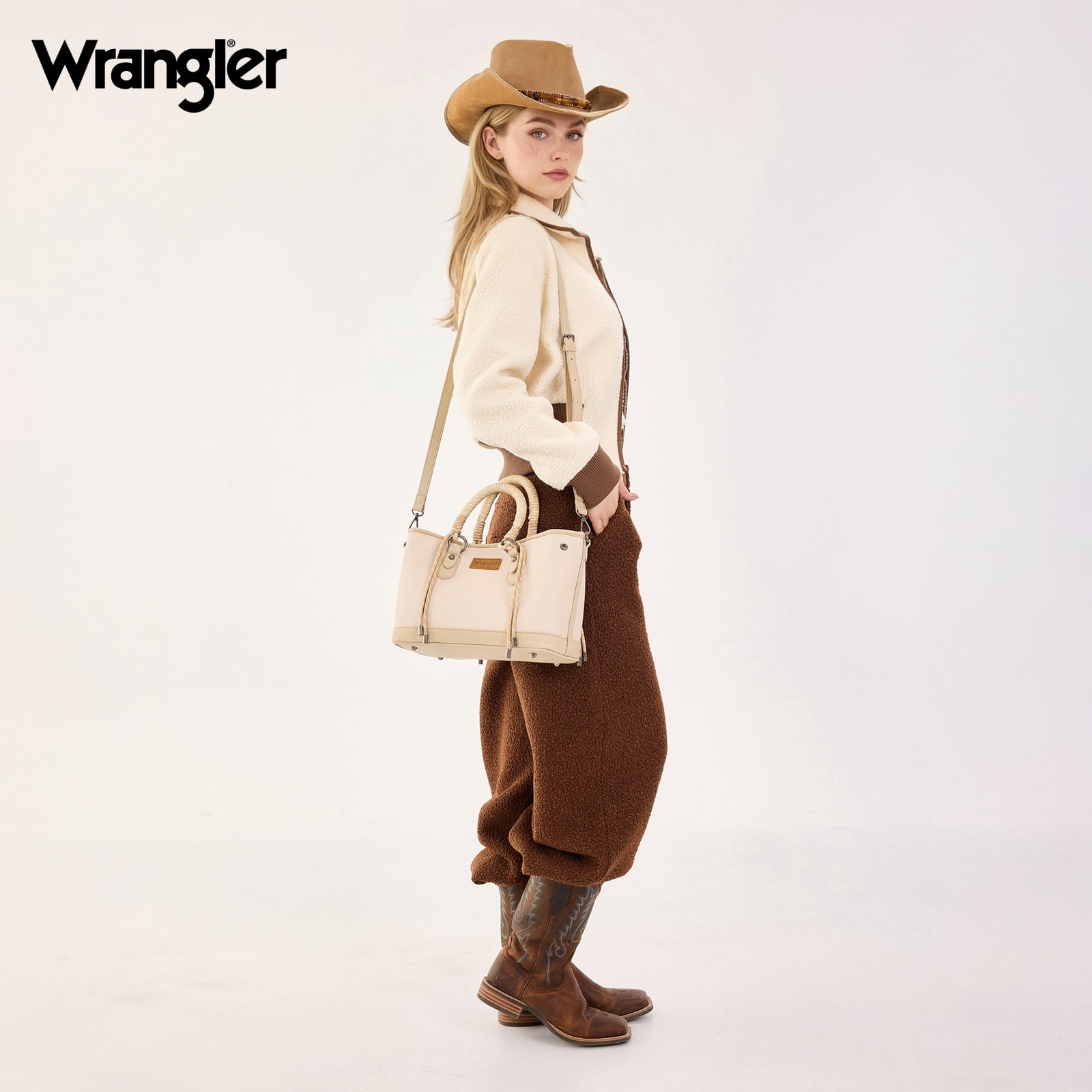 Wrangler Tote Bags for Women Medium Satchel Purse with Designer Braided Rope Top Handle