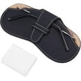 thumbnail image 1 of Estuche de cuero para gafas, portátil, suave, delgado, con cierre a presión, con paño de limpieza de gamuza para mujeres y hombres, color negro, 1 of 7